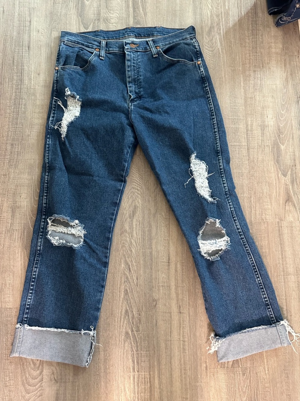 Wrangler Dark Blue Distressed Boyfriend Jeans